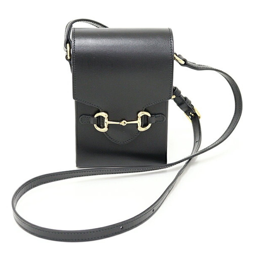 GUCCI Authentic Black Leather Horsebit Shoulder Bag